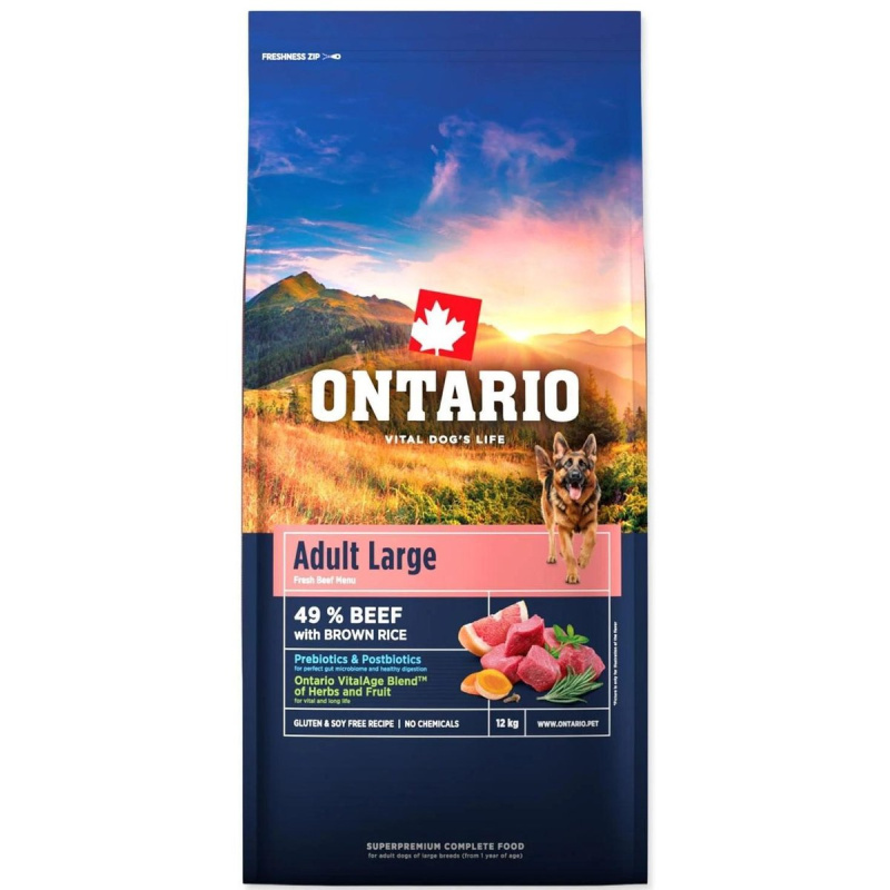 Krmivo Ontario Adult Large Beef & Brown Rice 12kg