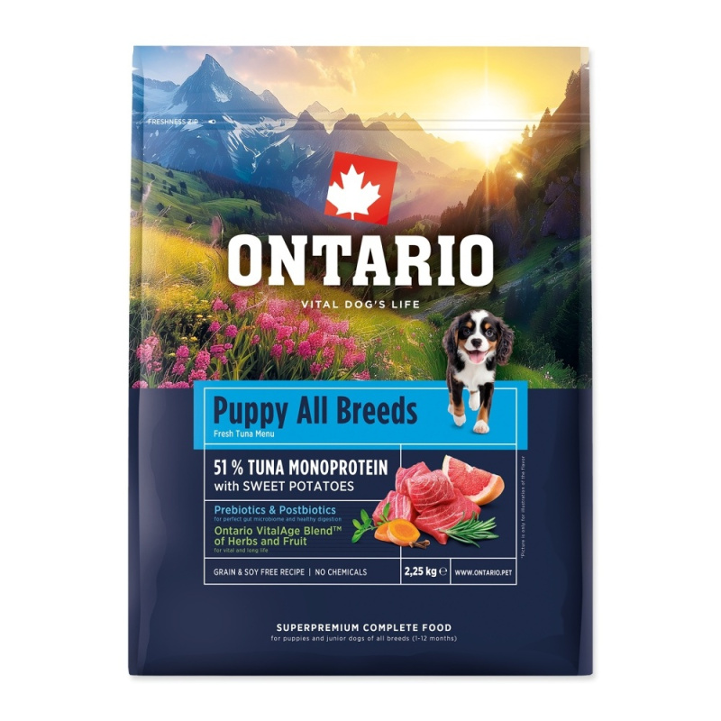 Krmivo Ontario Puppy & Junior All Breeds Monoprotein Tuna & Sweet Potatoes 2,25kg
