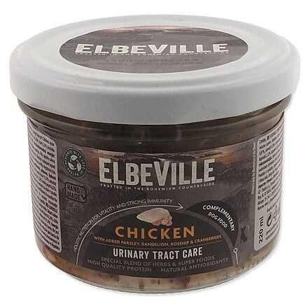 Sklenice Elbeville Dog Urinary Tract Care, kuřecí s přidanou petrželí, pampeliškou,  220ml