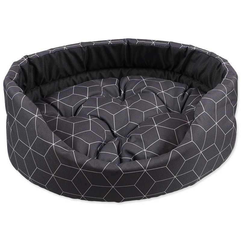 Pelech Dog Fantasy oval s polštářem šedý se vzorem 60x51x17cm