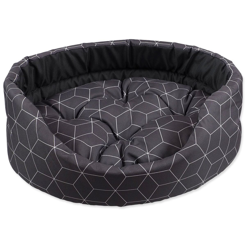 Pelech Dog Fantasy oval s polštářem šedý se vzorem  83x73x20cm