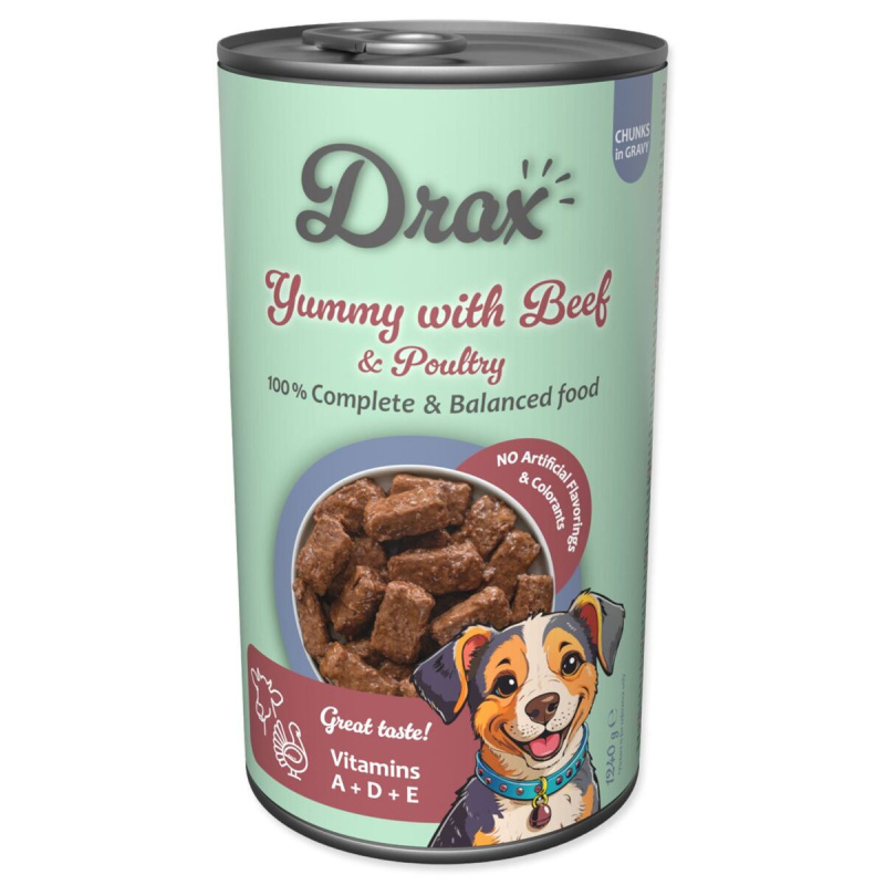 Konzerva Drax Adult s hovězím a drůbežím 1240g