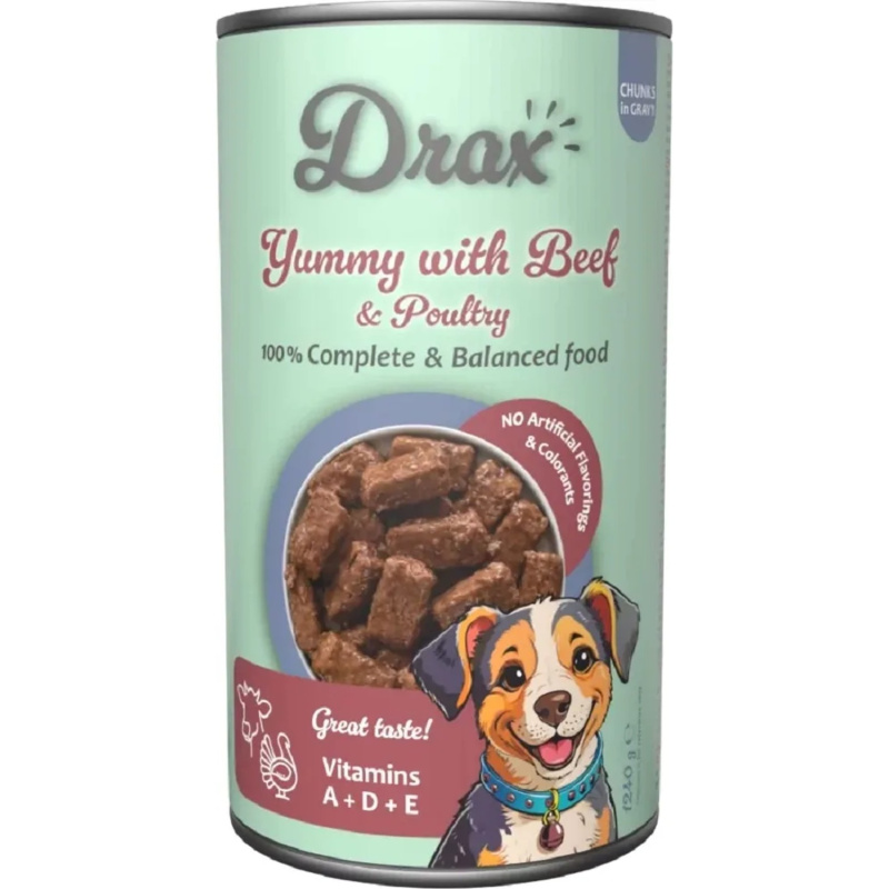 Konzerva Drax Adult s hovězím a drůbežím 1240g