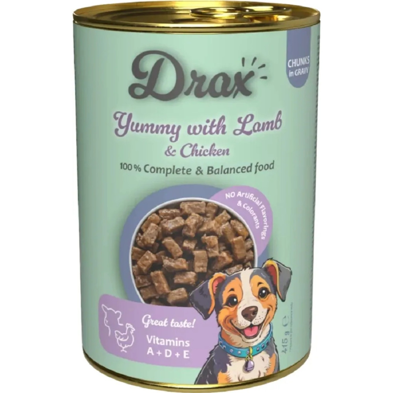 Konzerva Drax Adult s jehněčím a kuřecím 415g