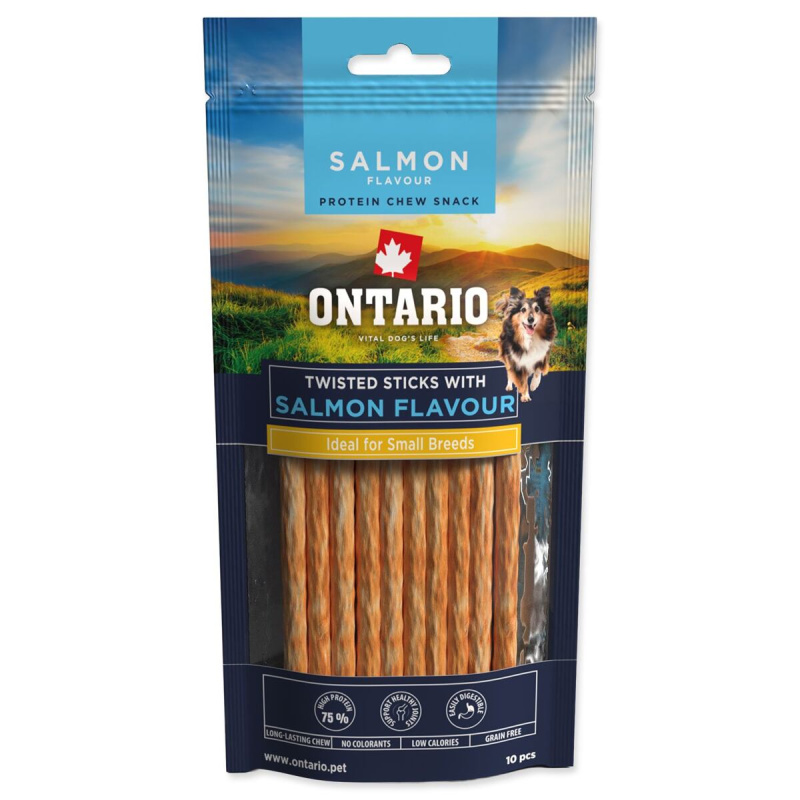 Pochoutka Ontario Protein příchuť losos, žvýkací točená tyčinka 10ks 12,7 cm