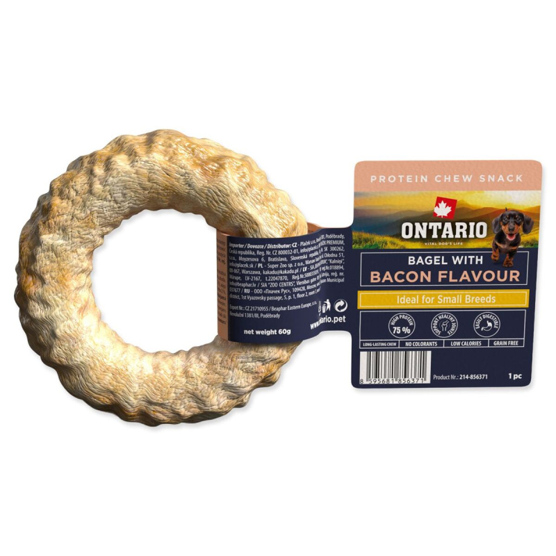 Pochoutka Ontario Protein příchuť slanina žvýkací bagel 1ks 8,9cm
