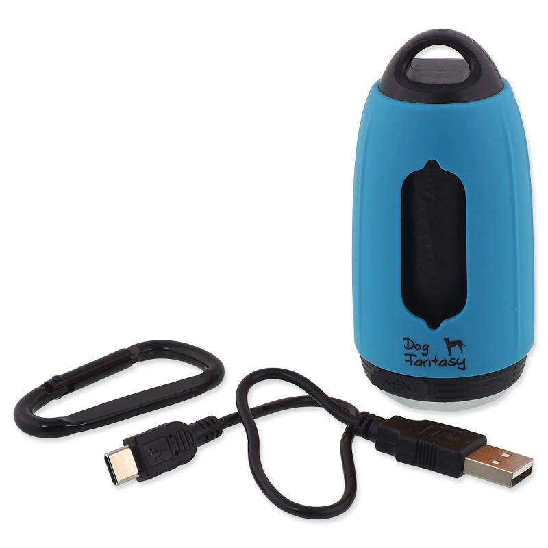 Baterka Dog Fantasy USB se sáčky na exkrementy modrá