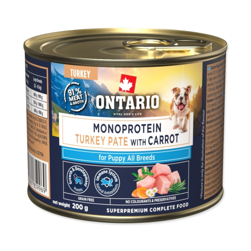 Konzerva Ontario Puppy monoprotein krůtí pate s mrkví 200g