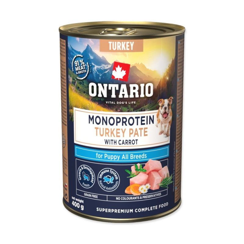 Konzerva Ontario Puppy monoprotein krůtí pate s mrkví 400g