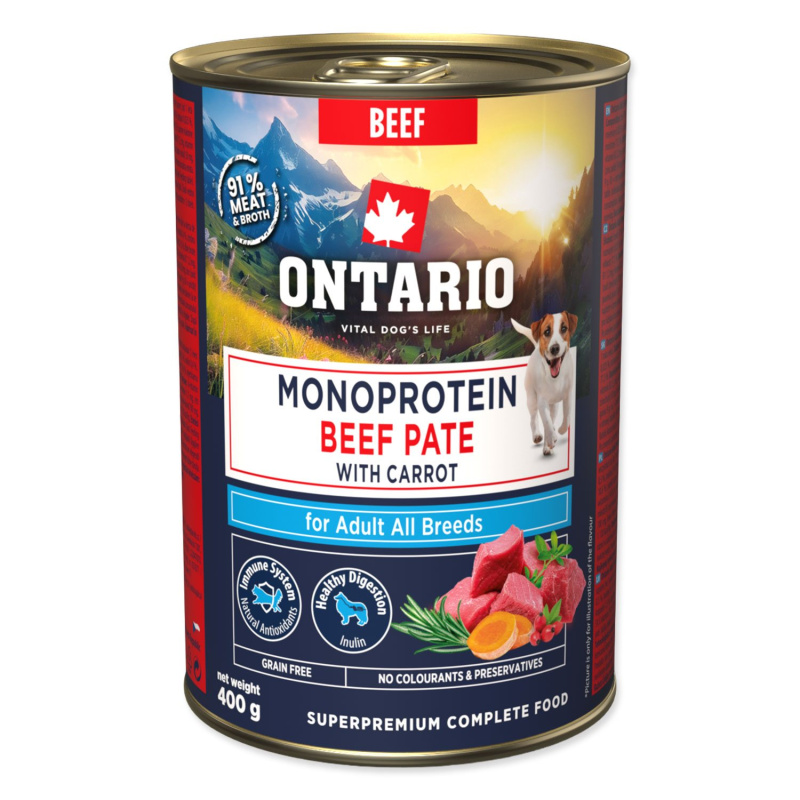 Konzerva Ontario Adult monoprotein hovězí pate s mrkví 400g