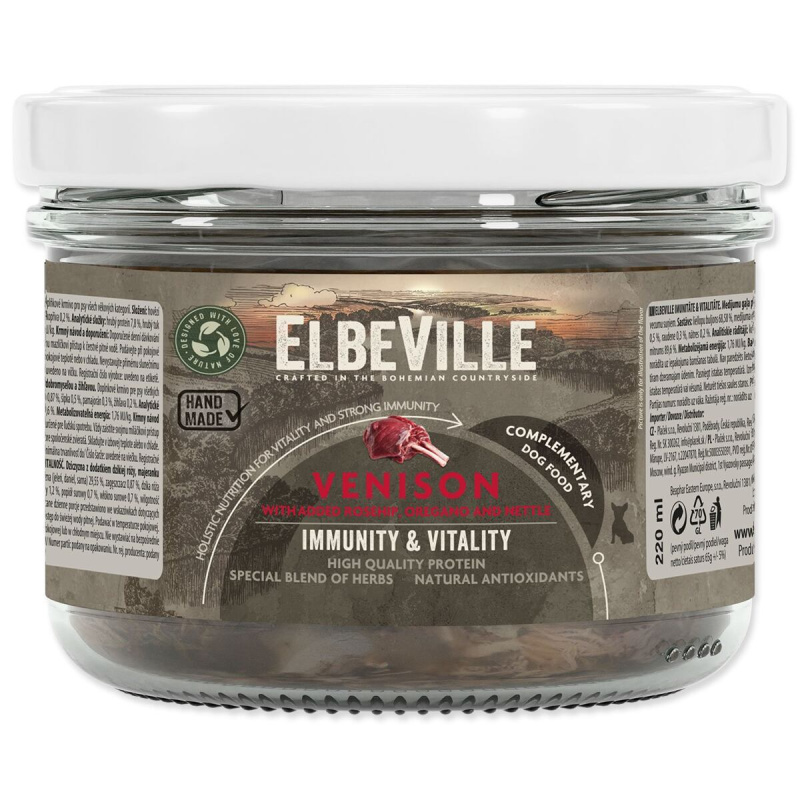 Sklenice Elbeville Dog Imunity & Vitality zvěřina s přidaným šípkem, dobromyslem a kopřivou, 220 ml
