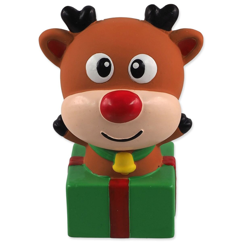 Hračka Dog Fantasy Winter Tale sob s dárečkem latexový pískací 12 cm