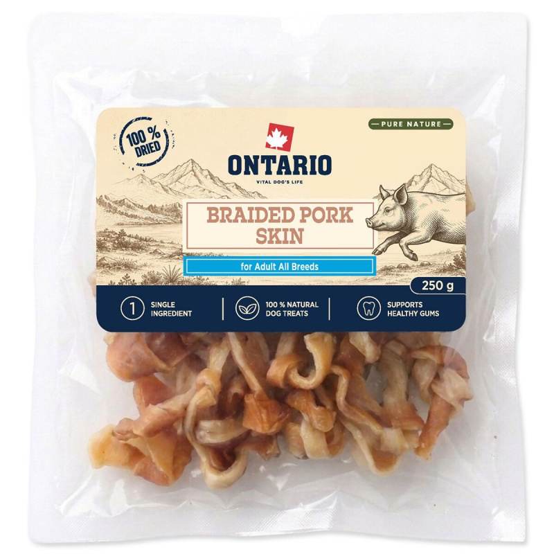 Pochoutka Ontario Pure Nature vepřová kůže pletená sušená 250g