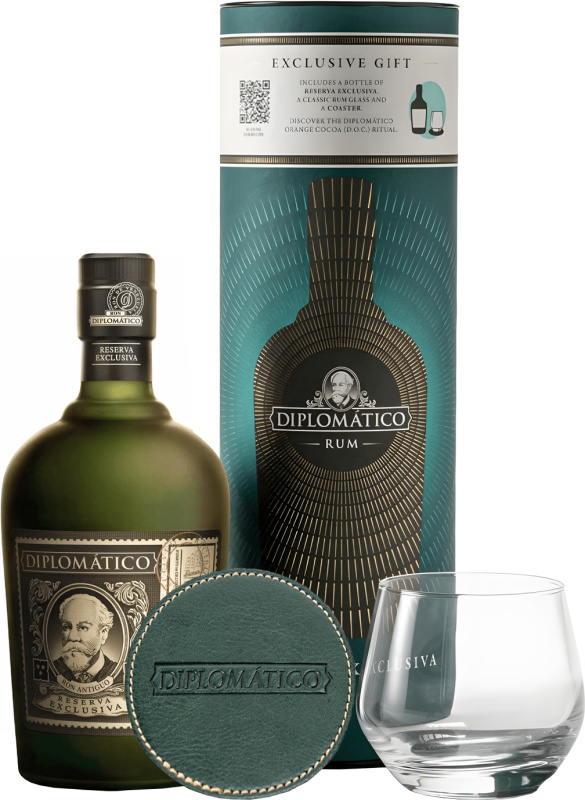 Diplomatico Reserva Exclusiva – dárková sada se sklenicí a podtáckou 40% 0,7l (darčekové balenie 1 pohár)