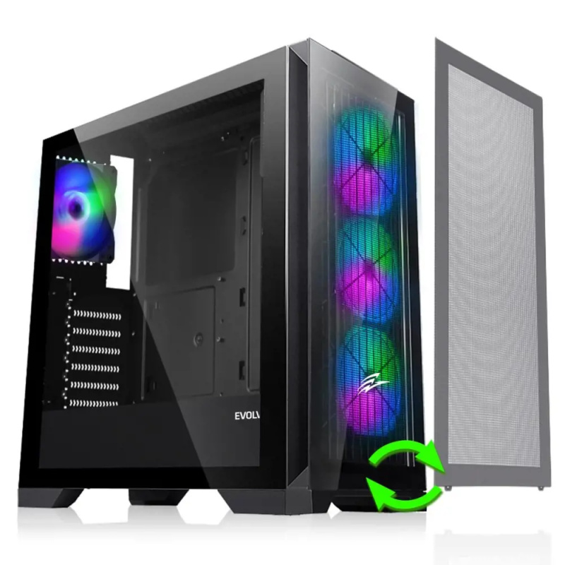 EVOLVEO Ptero Q2+, 2x čelní panel - sklo /mřížka, 4x vent, case ATX (PTEROQ2+) Černá