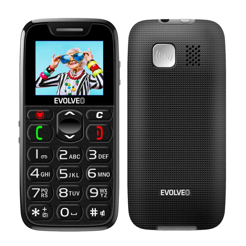 EVOLVEO EasyPhone mobilní telefon pro seniory s nabíjecím stojánkem černý Bílá