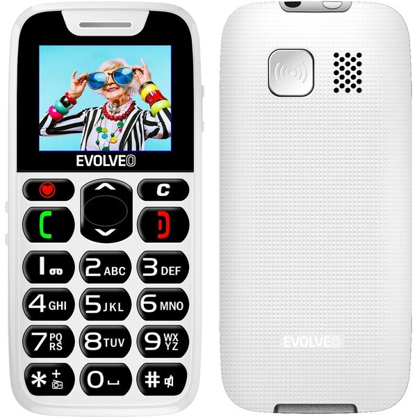 EVOLVEO EasyPhone mobilní telefon pro seniory s nabíjecím stojánkem černý Bílá