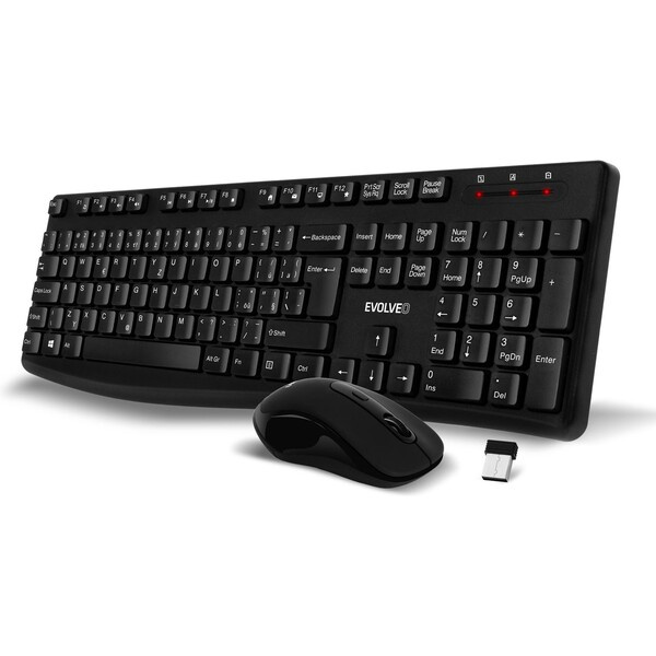 EVOLVEO K1050, bezhlučný set bezdr. klávesnice a myši, US INTL, černá Černá