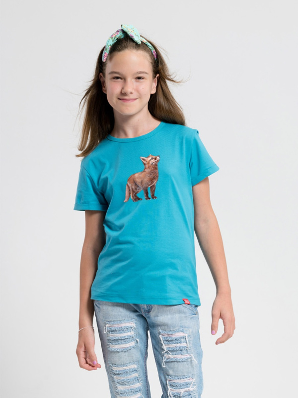Dětské tričko cityzen dorotka s potiskem lišče petrolejová 164-170
