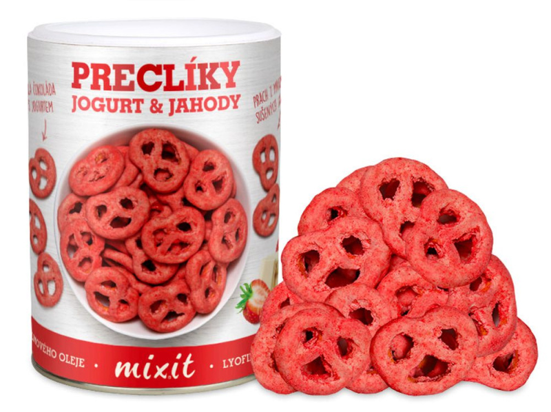MIXIT Preclíky jogurtová čokoláda s jahodami 250 g