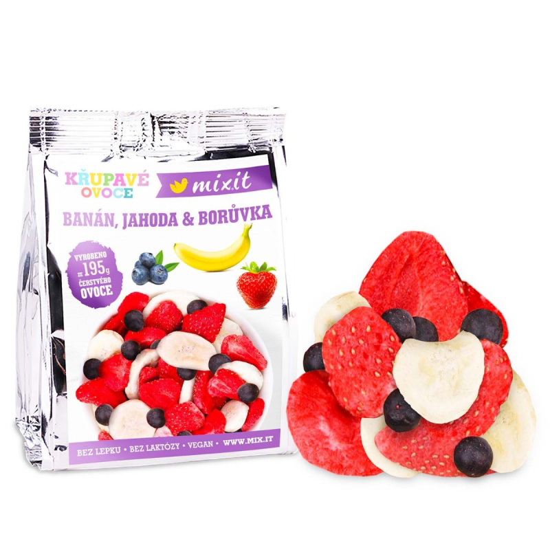 Křupavé ovoce Mixit - banán, jahoda, borůvka, 23 g