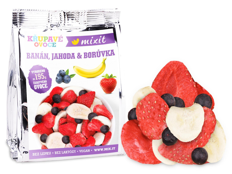 Křupavé ovoce Mixit - banán, jahoda, borůvka, 23 g