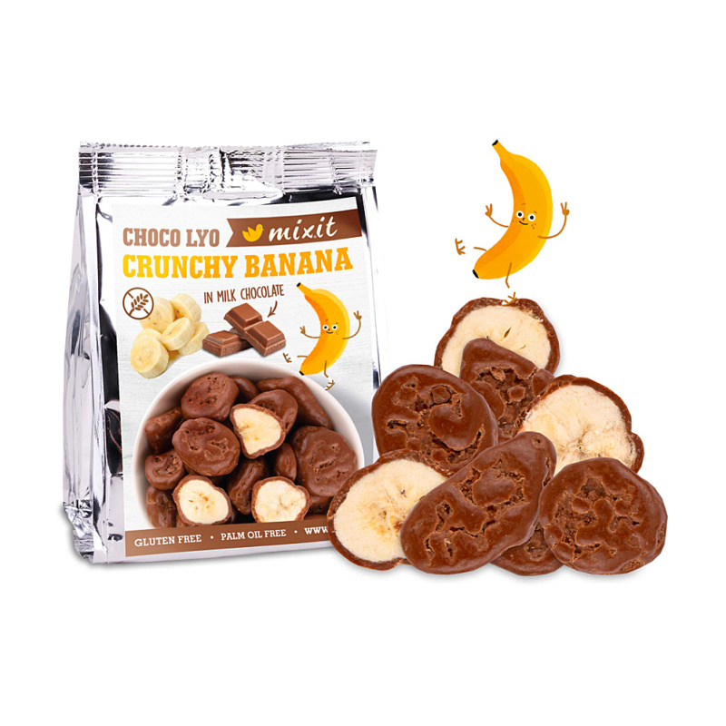 Mixit Crunchy Banana - křupavé banánky v čokoládě do kapsy - 70 g