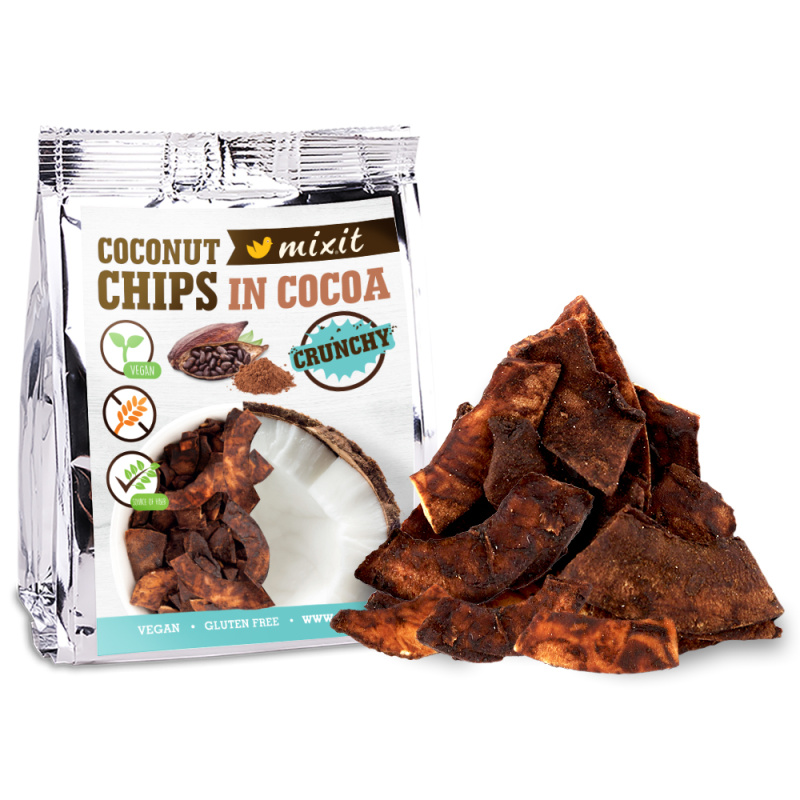 Kokosové chipsy Mixit - do kapsy, kakao, 60g