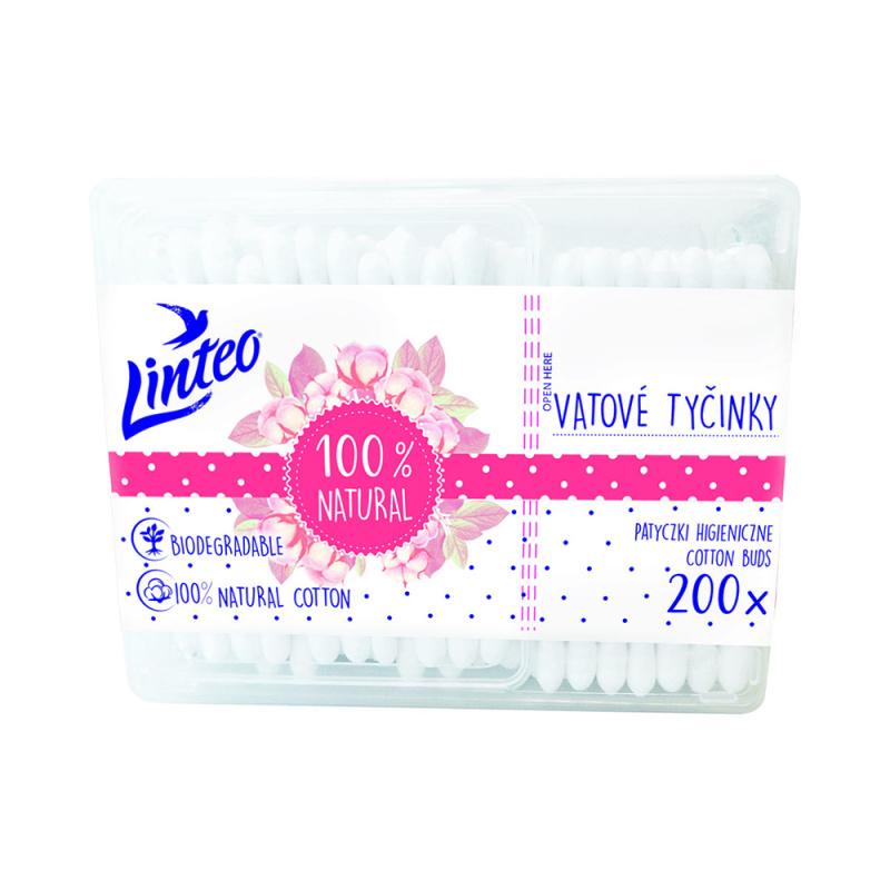 Linteo Natural vatové tyčinky box 200 ks