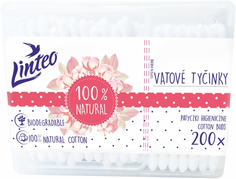 Linteo Natural vatové tyčinky box 200 ks