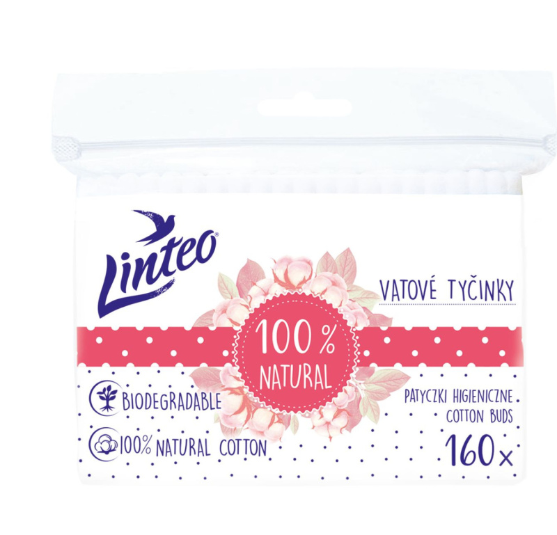 Linteo Natural Cotton Buds vatové tyčinky v sáčku 160 ks
