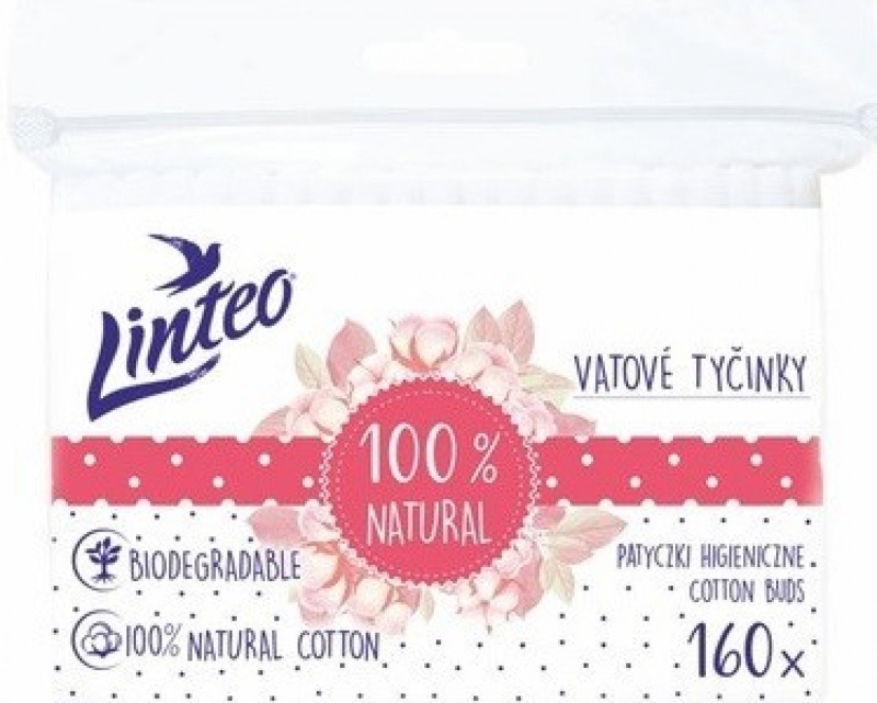 Linteo Natural Cotton Buds vatové tyčinky v sáčku 160 ks