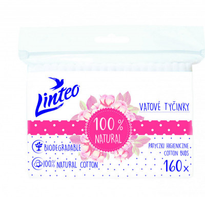 Linteo Natural Cotton Buds vatové tyčinky v sáčku 160 ks
