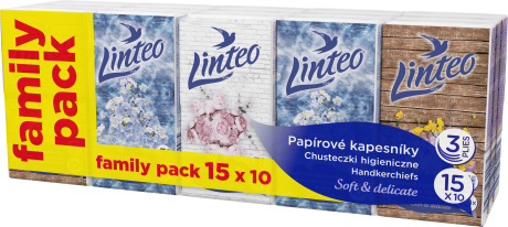 LINTEO Papírové kapesníky 3- vrstvé 15x10 ks