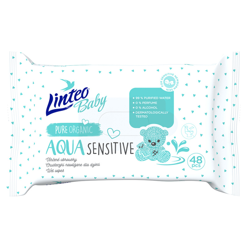 Linteo Baby Aqua Sensitive dětské jemné vlhčené ubrousky 48 ks