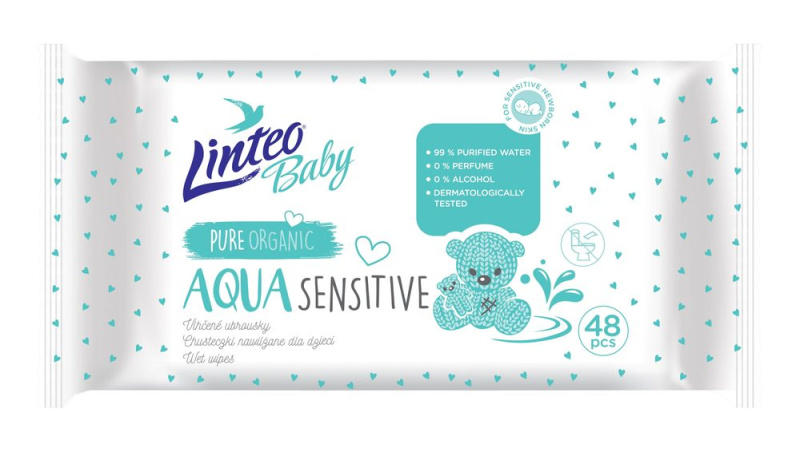 Linteo Baby Aqua Sensitive dětské jemné vlhčené ubrousky 48 ks