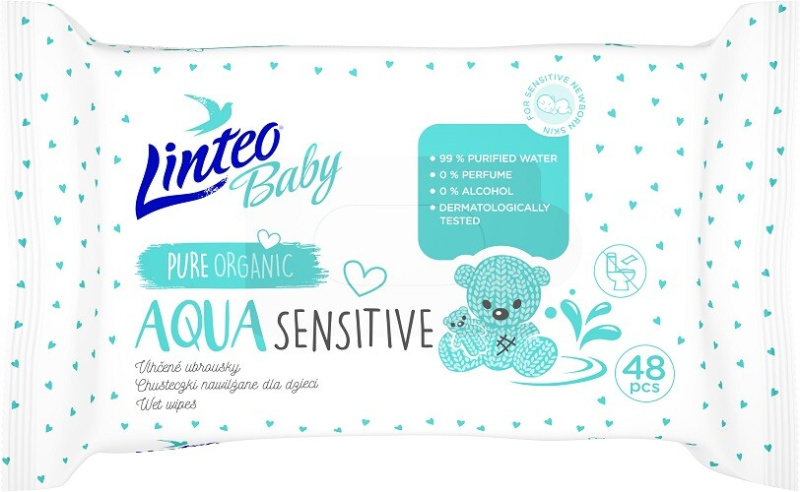 Linteo Baby Aqua Sensitive dětské jemné vlhčené ubrousky 48 ks