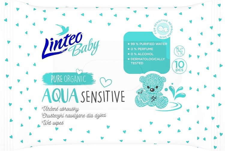 Linteo Baby Aqua Sensitive dětské jemné vlhčené ubrousky 10 ks