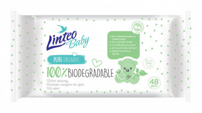 Linteo Baby 100% Biodegradable dětské jemné vlhčené ubrousky 48 ks