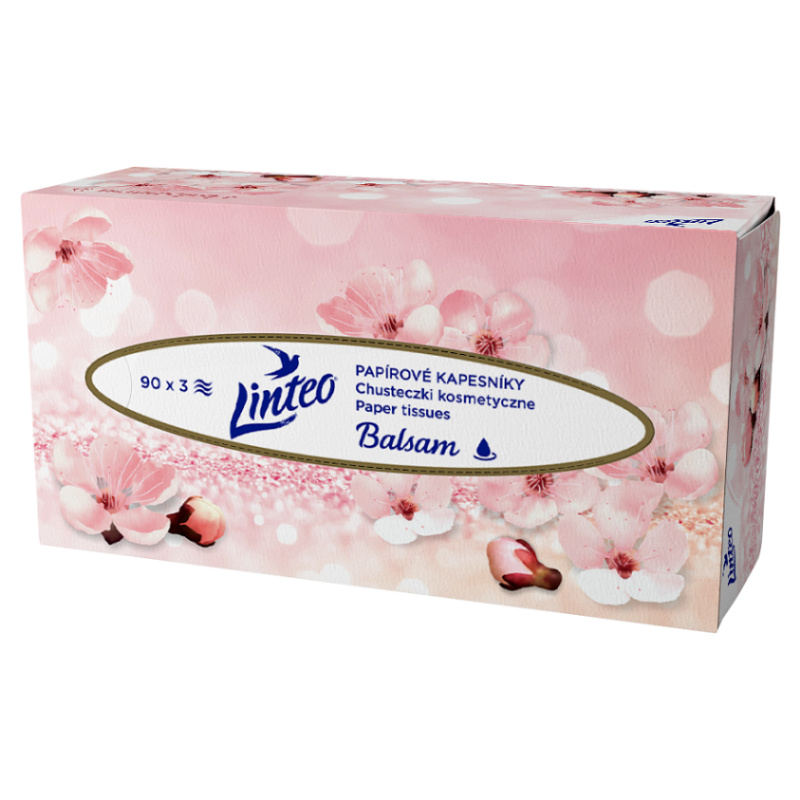 Linteo Paper Tissues Three-ply Paper, 90 pcs per box papírové kapesníky s balzámem 90 ks