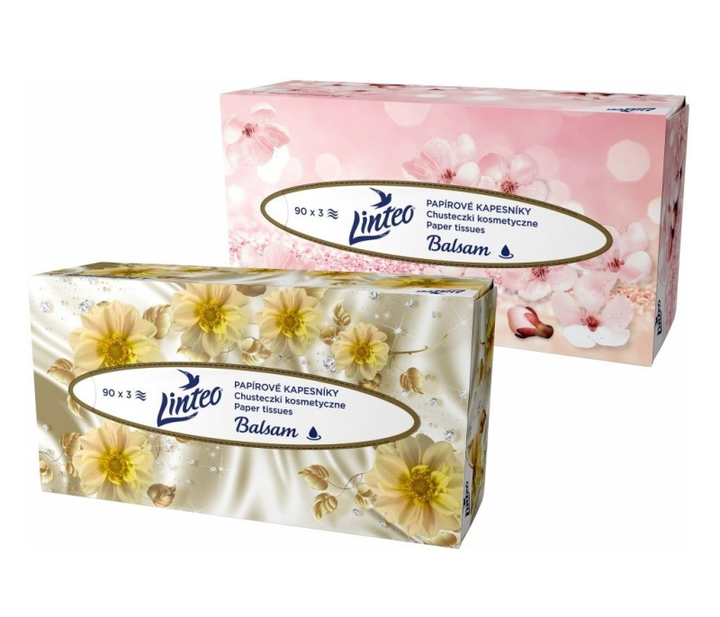 Linteo Paper Tissues Three-ply Paper, 90 pcs per box papírové kapesníky s balzámem 90 ks