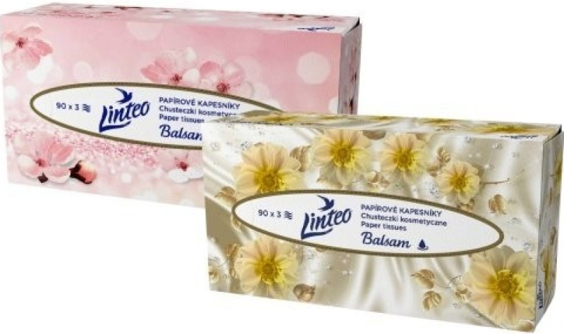 Linteo Paper Tissues Three-ply Paper, 90 pcs per box papírové kapesníky s balzámem 90 ks