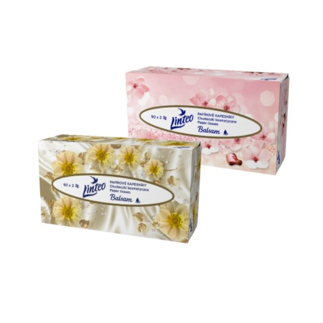 Linteo Paper Tissues Three-ply Paper, 90 pcs per box papírové kapesníky s balzámem 90 ks