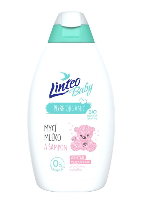 LINTEO Baby Mycí mléko a šampon s Bio měsíčkem lékařským 425 ml