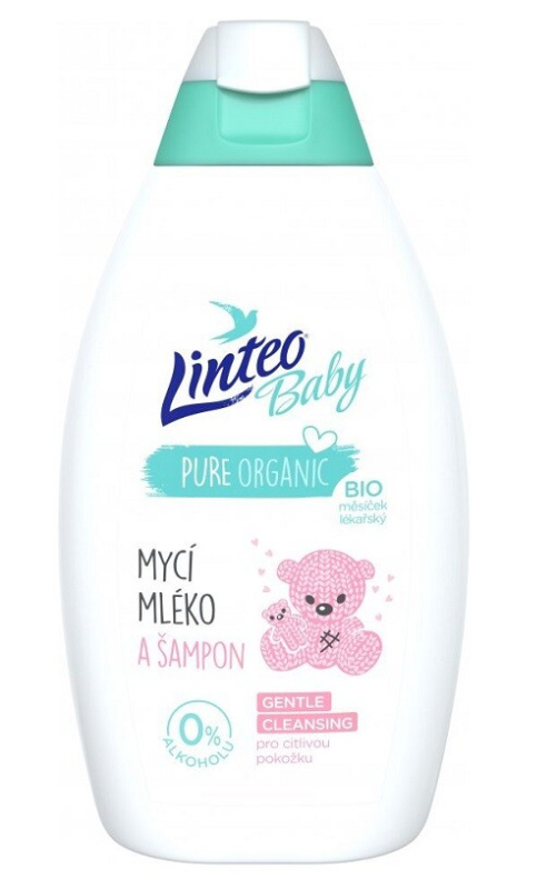 LINTEO Baby Mycí mléko a šampon s Bio měsíčkem lékařským 425 ml