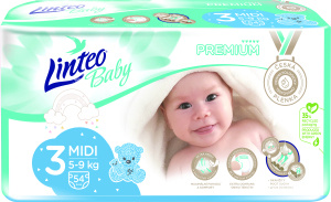 LINTEO Baby Premium Dětské plenky MIDI 5-9kg 54 ks