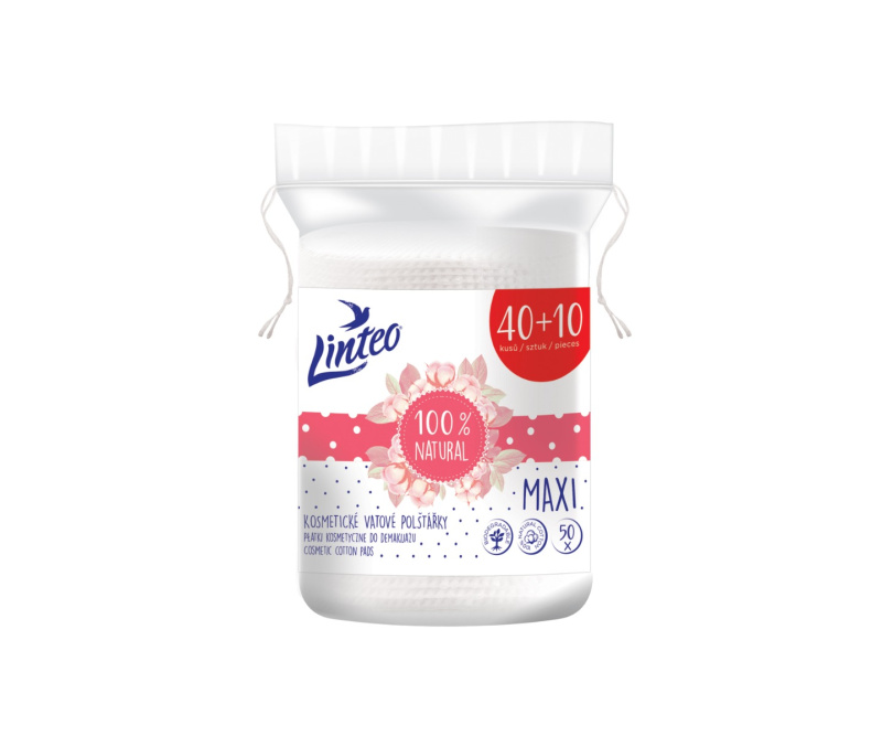 Linteo Natural Cotton Pads odličovací tampony Maxi 40 + 10ks 50 ks