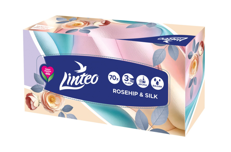 Linteo Rosehip&Silk Papírové kapesníky 3vrstvé box 70 ks