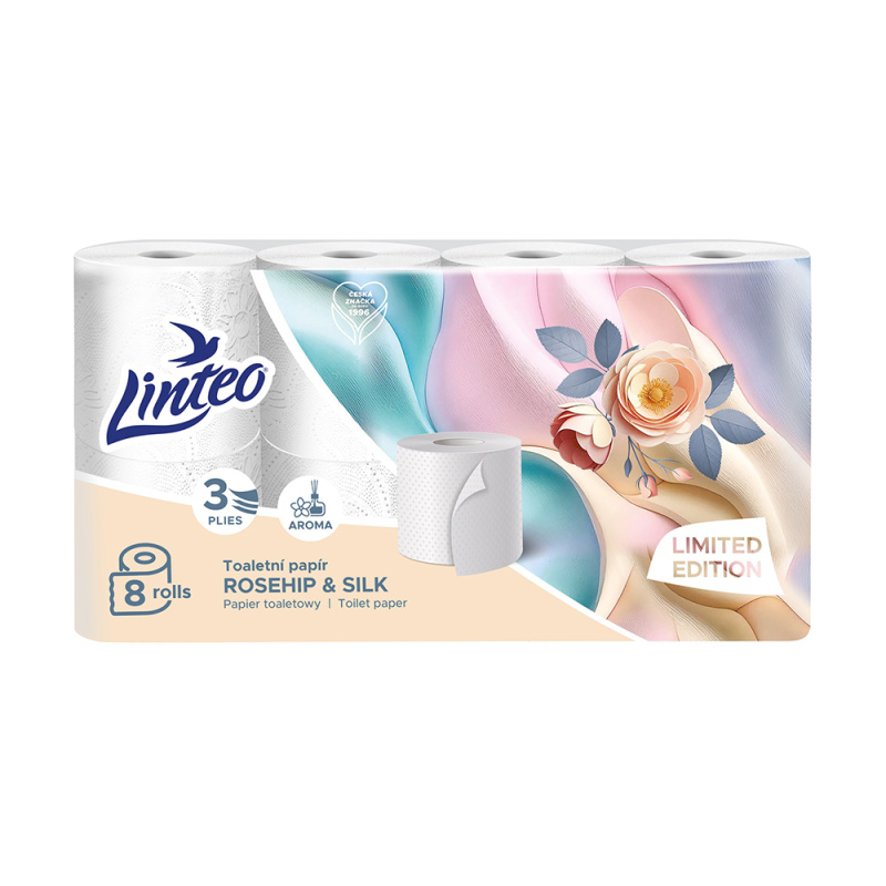 Linteo Rosehip&Silk Toaletní papír 3vrstvý 8 rolí