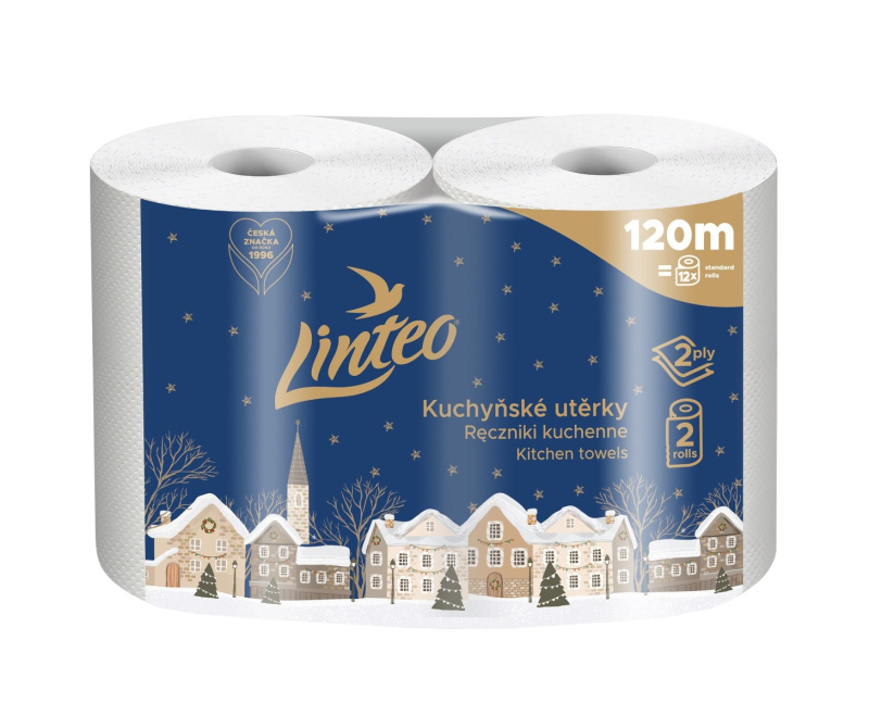 Linteo Den a Noc - papírové kuchyňské utěrky - 3vrstvé, návin 60 m, 2 ks